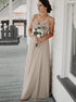 A Line V Neck Tulle Beadings Backless Prom Dress LBQ0633